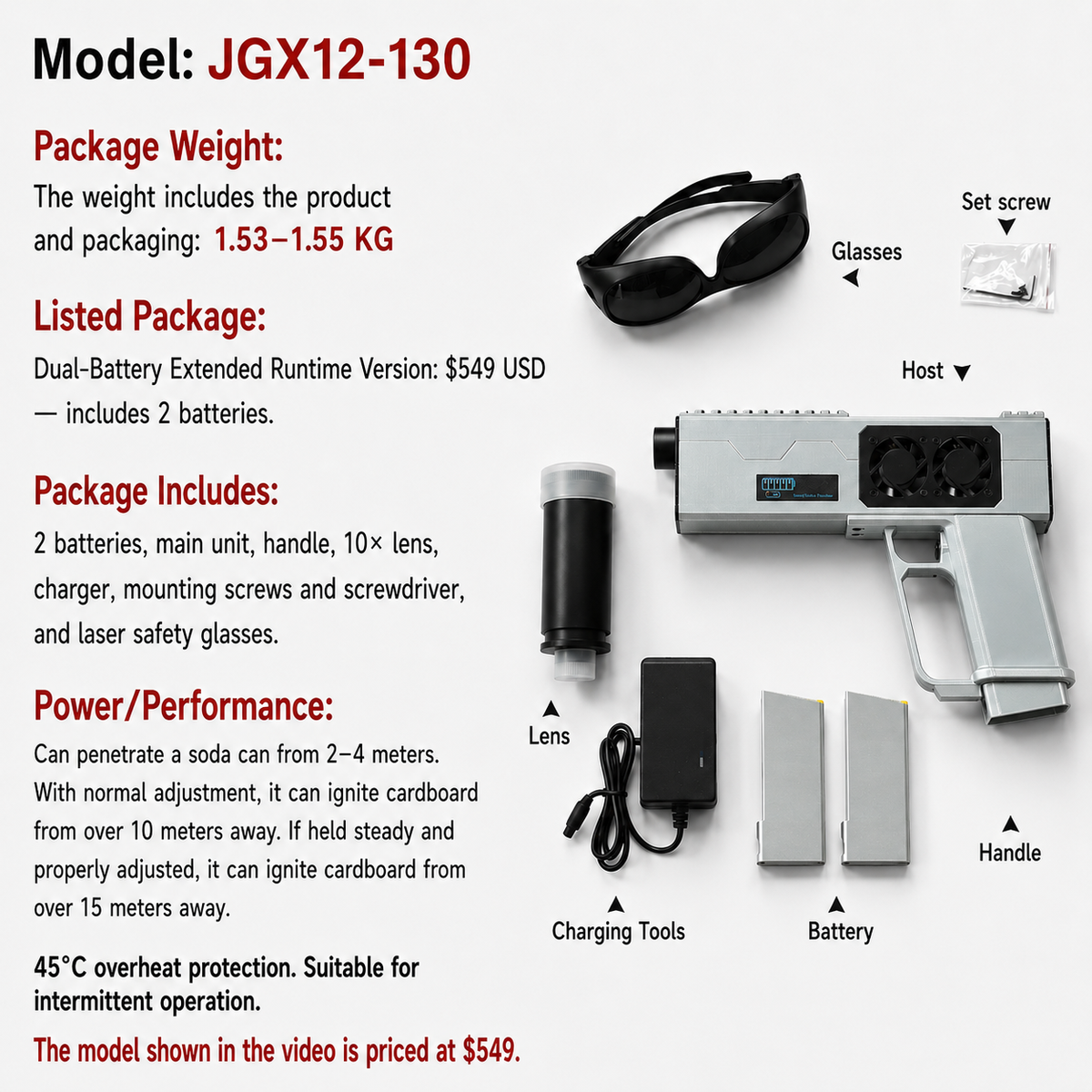 JGX22-130 Custom Handheld DIY Laser Toy (Silver Two Battery)