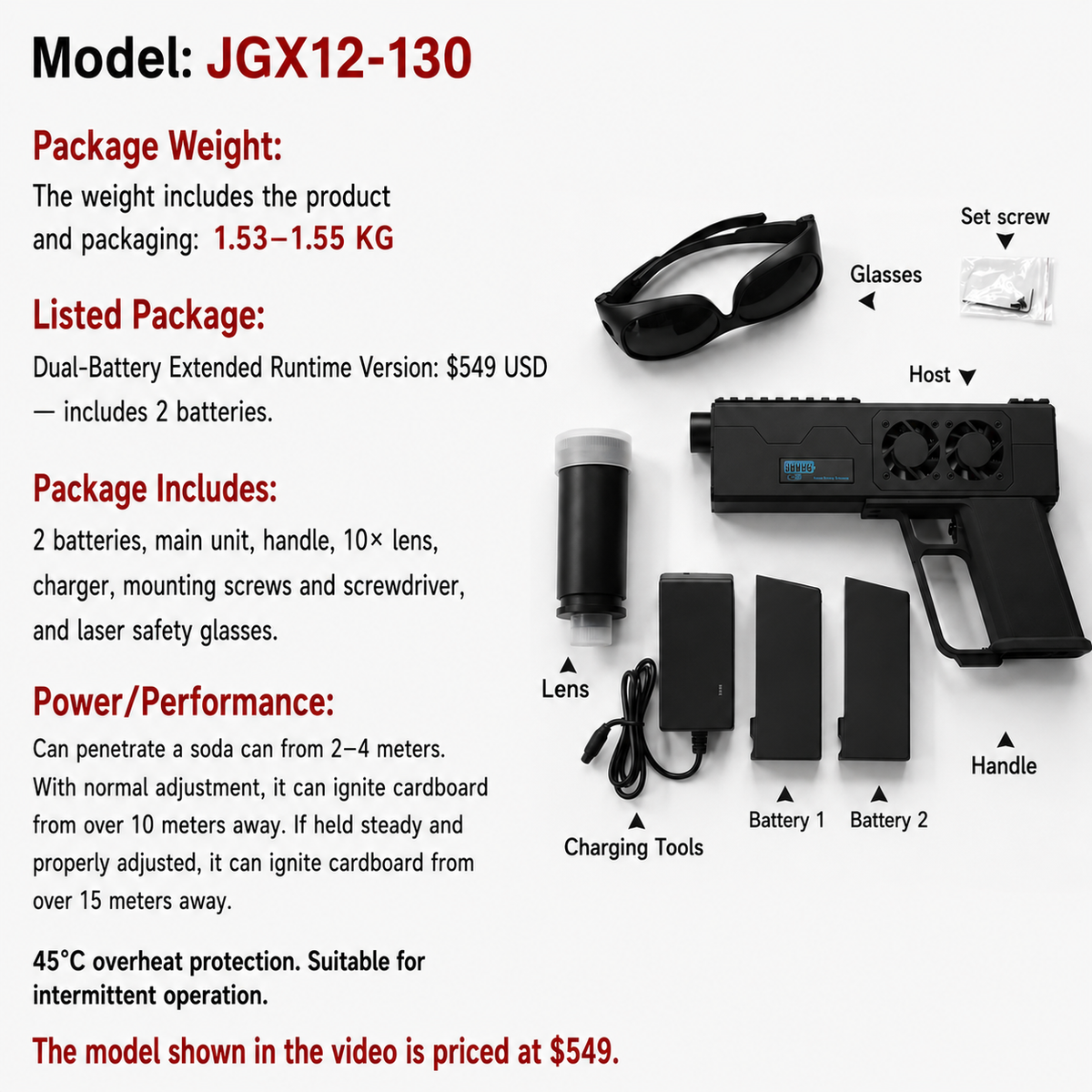 JGX12-130 Custom Handheld DIY Laser Toy (Black Two Battery)